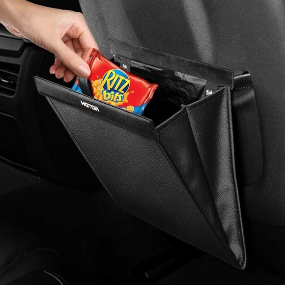 ✨NWOT✨Hotor Black Compact Car Trash Can With Bags Foldable Faux Leather - Picture 3 of 9